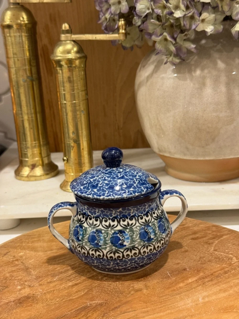Hand Made in Poland Polish Pottery/ Sugar Bowl, 7 oz -